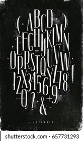 Alphabet Set Gothic Font In Vintage Style Drawing With Chalk On Chalkboard Background