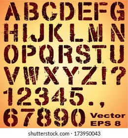 An Alphabet Set of Grunge Stencil Letters and Numbers