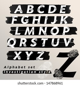 Alphabet set investigation and evidence style, Vector illustration.