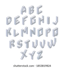 Ensemble d'alphabets. Police isométrique 3d constituée de blocs de plastique. Illustration vectorielle