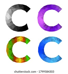 Conjunto de alfabetos. Letra C en estilo poligonal degradado. 4 estilos de color diferentes