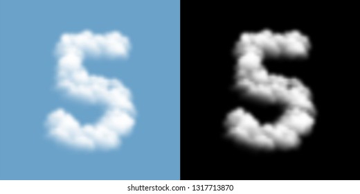 Alphabet set letter number five or 5 Cloud or smoke pattern, illustration isolated float on blue sky background, with opacity mask, vector eps 10