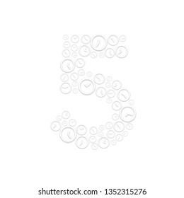 Alphabet set letter number five or 5, Clock shuffle pattern, Time system concept design illustration isolated on white background, vector eps 10