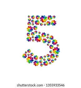 Alphabet set letter number five or 5, Turbine paper pattern, Renewable wind power concept design illustration isolated on white background, vector eps 10