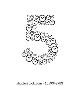 Alphabet set letter number five or 5, Clock pattern, Time system concept design illustration isolated on white background, vector eps 10