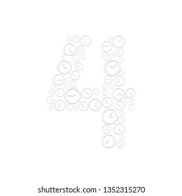Alphabet set letter number four or 4, Clock shuffle pattern, Time system concept design illustration isolated on white background, vector eps 10