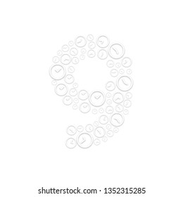 Alphabet set letter number nine or 9, Clock shuffle pattern, Time system concept design illustration isolated on white background, vector eps 10