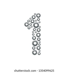 Alphabet set letter number one or 1, Engineering Gear pattern, Teamwork system concept design illustration isolated on white background, vector eps 10