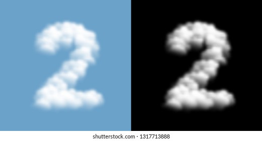 Alphabet set letter number two or 2 Cloud or smoke pattern, illustration isolated float on blue sky background, with opacity mask, vector eps 10