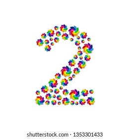 Alphabet set letter number two or 2, Turbine paper pattern, Renewable wind power concept design illustration isolated on white background, vector eps 10