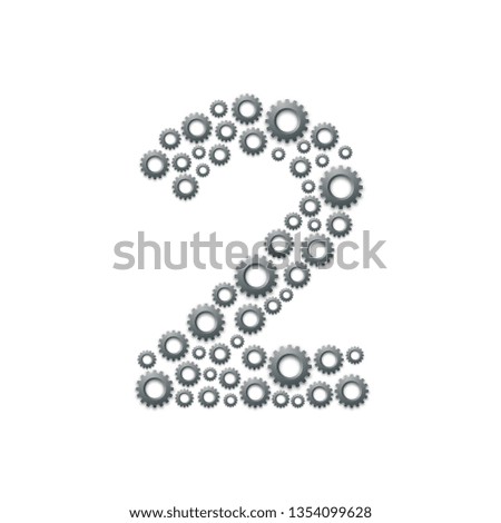 Alphabet set letter number two or 2, Engineering Gear pattern, Teamwork system concept design illustration isolated on white background, vector eps 10