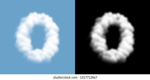 Alphabet set letter number zero or 0 Cloud or smoke pattern, illustration isolated float on blue sky background, with opacity mask, vector eps 10