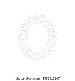 Alphabet set letter number zero or 0, Clock shuffle pattern, Time system concept design illustration isolated on white background, vector eps 10