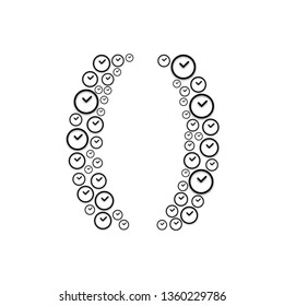 Alphabet set letter Punctuation brackets, Clock pattern, Time system concept design illustration isolated on white background, vector eps 10