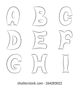 Alphabet. Set of letters from A to I. Coloring page.