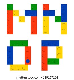  Alphabet set made of toy construction brick blocks  isolated on white