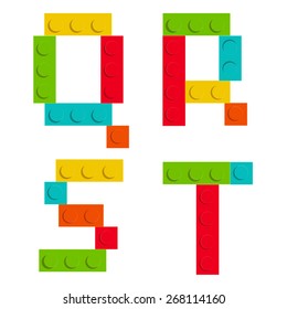  Alphabet set made of toy construction brick blocks  isolated on white