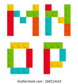  Alphabet set made of toy construction brick blocks isolated on white