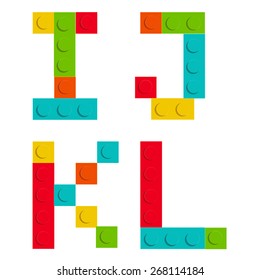  Alphabet set made of toy construction brick blocks isolated on white