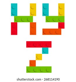  Alphabet set made of toy construction brick blocks isolated on white