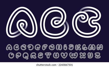 Conjunto de alfabetos compuesto por dos líneas paralelas blancas sobre fondo negro. Iconos de bucle infinito. Empujando emblemas elegantes. Ideal para aplicaciones dinámicas, diseño minimalista, identidad deportiva, adv tecnológica.