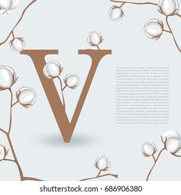 Alphabet Set with Natural Cotton Elements V: Vector Illustration