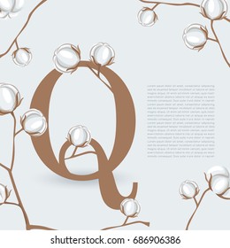Alphabet Set with Natural Cotton Elements Q: Vector Illustration