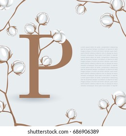 Alphabet Set with Natural Cotton Elements P: Vector Illustration