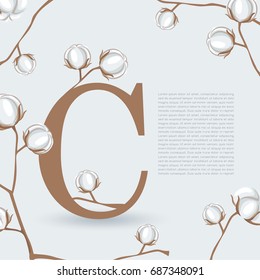 Alphabet Set with Natural Cotton Elements C: Vector Illustration