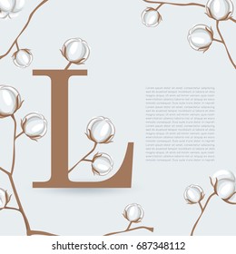 Alphabet Set with Natural Cotton Elements L: Vector Illustration
