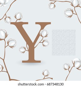 Alphabet Set with Natural Cotton Elements Y: Vector Illustration