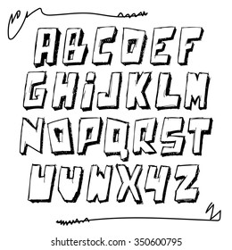 Alphabet set on white background. Vector illustration. Hand drawn.