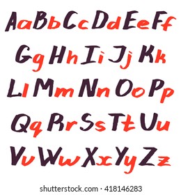 Alphabet set painted with a brush. Hand drawn letters, design elements for use in posters or prints.