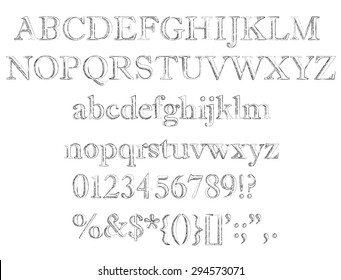 Alphabet set. Pencil texture handwriting font. Vector illustration.