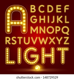 Alphabet set with realistic lamp, vector illustration. can be used for christmas / happy new year / happy birthday and more.