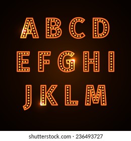 Alphabet set with realistic lamp, vector illustration