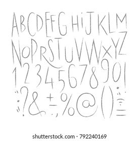 Alphabet set sharp lines font in vintage style drawing with grey lines on white background