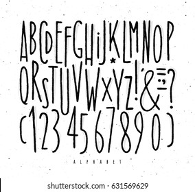 Alphabet set straight lines font in vintage style drawing with black lines on white background