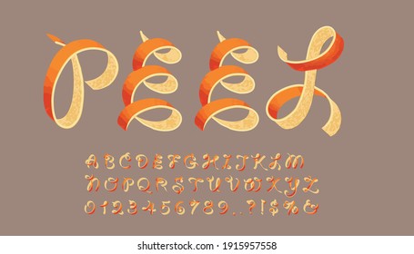 Alphabet set of symbols in the form of orange peel.