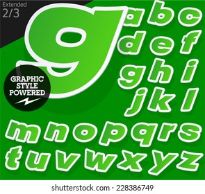 Alphabet set of symbols in the form of stickers. Extended green. File contains graphic styles available in Illustrator