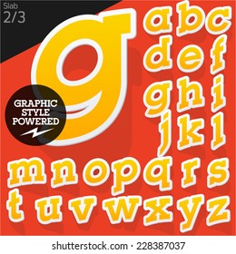 Alphabet set of symbols in the form of stickers. Slab yellow. File contains graphic styles available in Illustrator