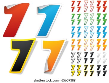 Alphabet set of symbols in the form of stickers on matte paper. Character 7
