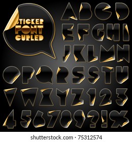 Alphabet set of symbols in the form of stickers. With curls