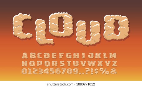 Alphabet set of symbols in the form of sunset clouds in sky.