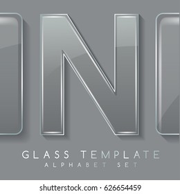 Alphabet Set : Transparent Glass Banners on Grey Background : Vector Illustration