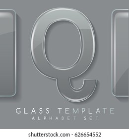 Alphabet Set : Transparent Glass Banners on Grey Background : Vector Illustration
