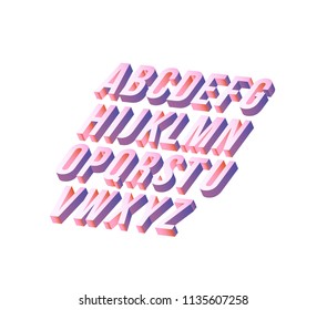 Alphabet set in trendy isometric design with gradient coloring isolated on white background. Geometric uppercase letters typescript - vector illustration of volumetric decorative latin font.
