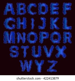 Alphabet Set. Vector illustration of curly alphabet letters. Neon alphabetical  latin letters