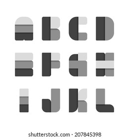 Alphabet set , vector illustration. paper black colour style.