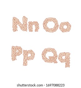 Alphabet set with vector letters N, O, P, Q. Hand drawn alphabet drawing. logo design template set. 